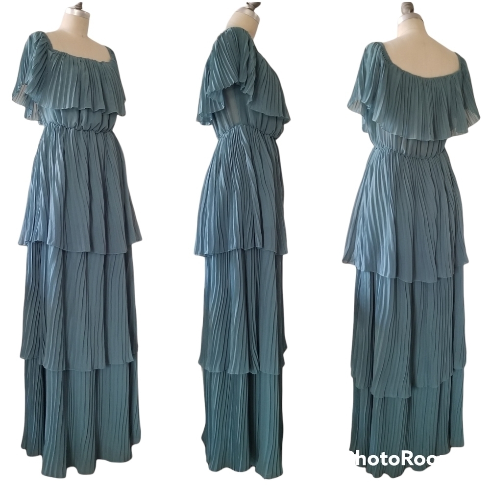 PINKBLUSH Jade Pleated Ruffle Tiered Maxi Dress Maternity Post Friendly. - Picture 5 of 10